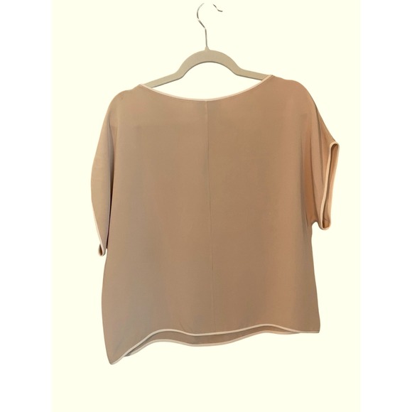 Sylvia Heisel Vtg Silk Champagne Beige Short Sleeve Blouse Size 12 Minimalist - Picture 3 of 5